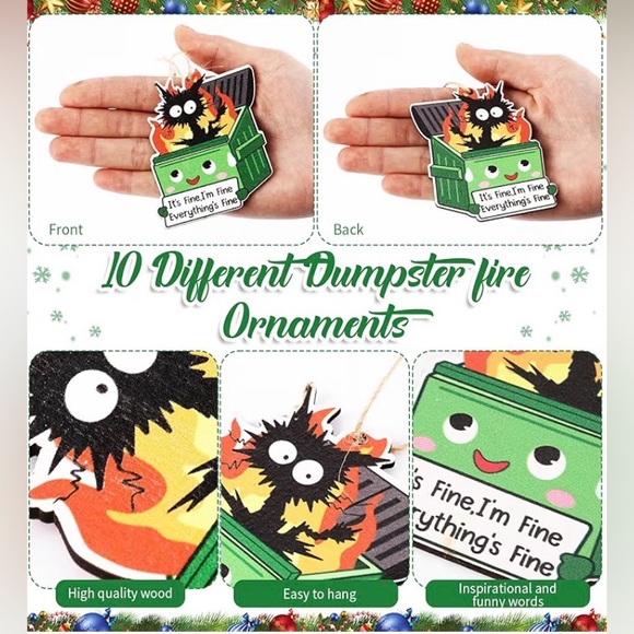 Dumpster Fire Ornaments Funny 10 piece set NWOT - Picture 4 of 6